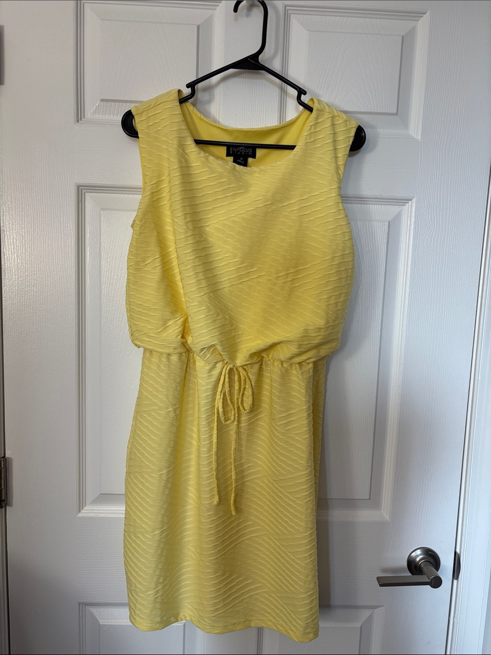 Pastel Yellow Textured Midi Dress with Drawstring